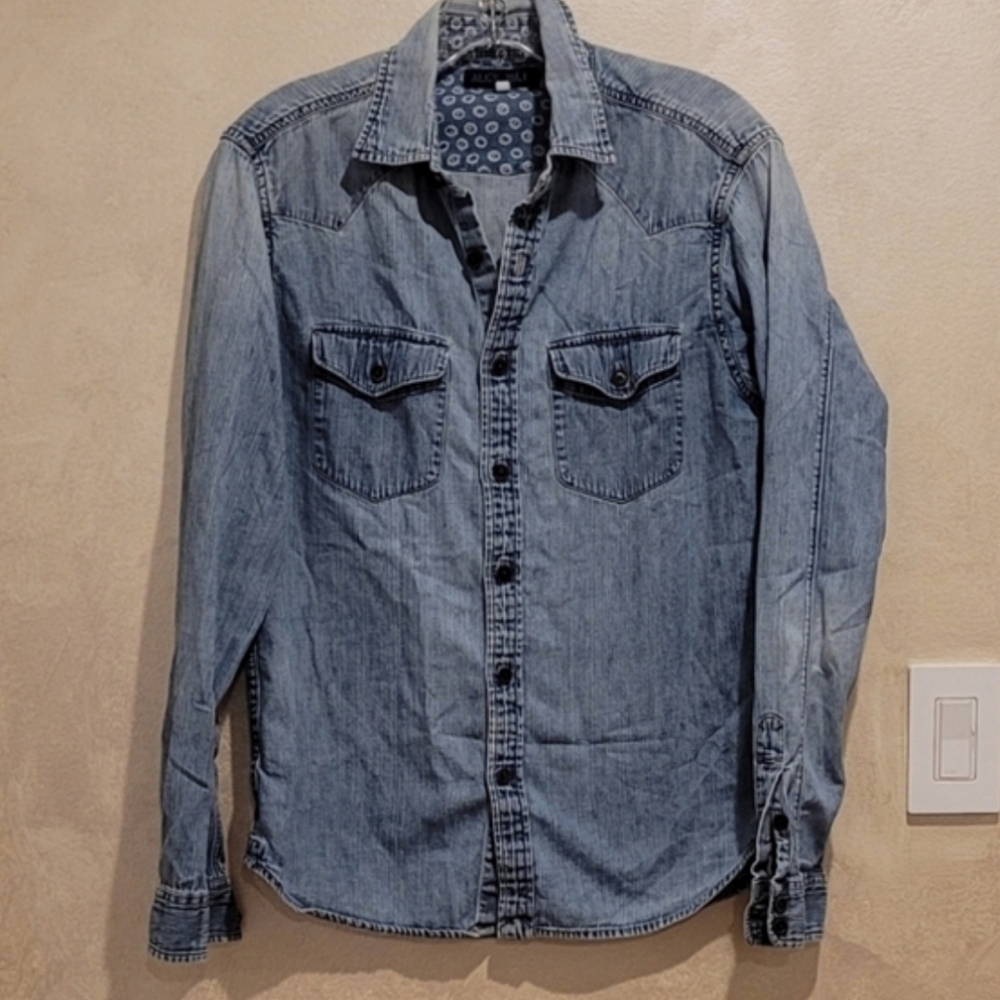 Alex Mill Denim Button-Front Western Shirt in Medium Blue - Picture 3 of 7